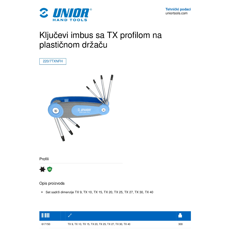 UNIOR GARNITURA IMBUS KLJUČEVA 9-40/8FH U220/7TXN Ecomex