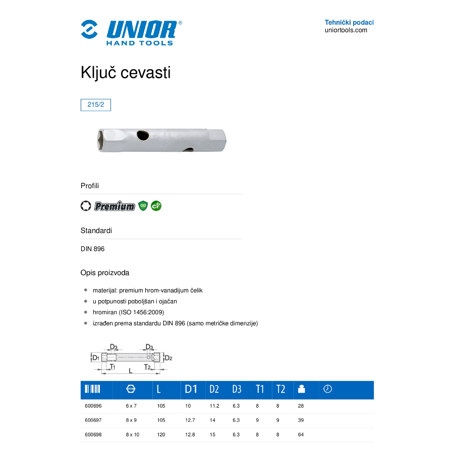 UNIOR KLJUČ CEVASTI 16X17 U215/2 Ecomex