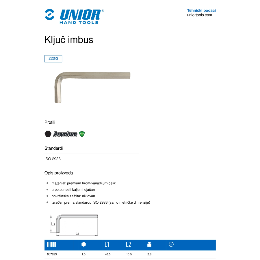 UNIOR KLJUČ IMBUS 5 U220/3 Ecomex