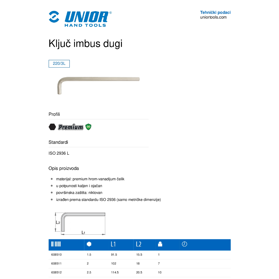 KLJUC INBUS DUGI 5 U220/3L Ecomex