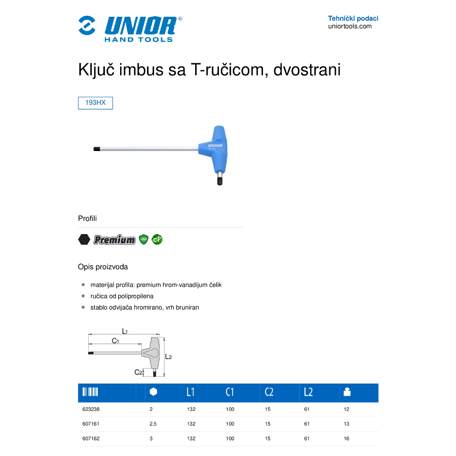 KLJUC INBUS T RUCKA 2.0 U193HX Ecomex