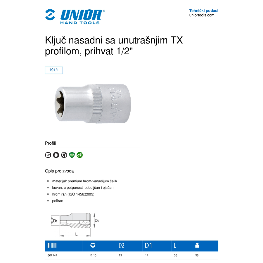 UNIOR KLJUČ NASADNI E24 1/2