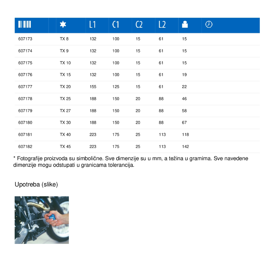 UNIOR KLJUČ SA T-RUČICOM SA TX PROFILOM TX8 193TX Ecomex