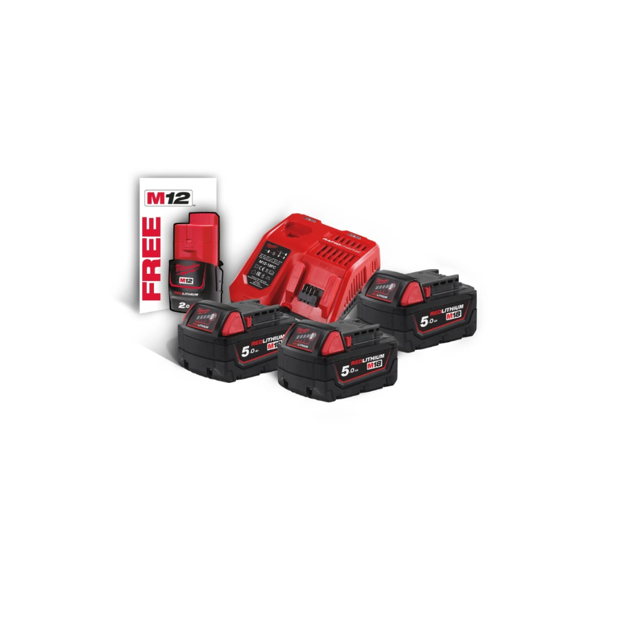 MILWAUKEE PUNJAČ+3 BATERIJE 5AH M18NRG-503