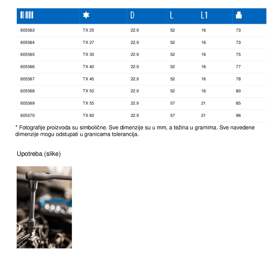 UNIOR KLJUČ NASADNI SA TX PROFILOM TX27 1/2