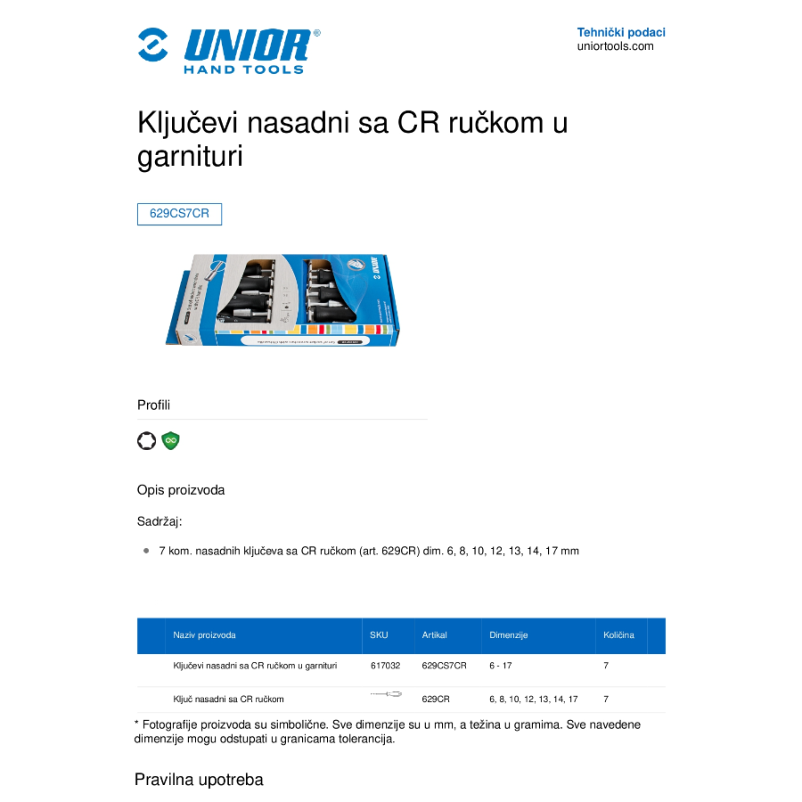 UNIOR GARNITURA NASADNIH KLJUČEVA 6-17/7 U629 CS7 Ecomex