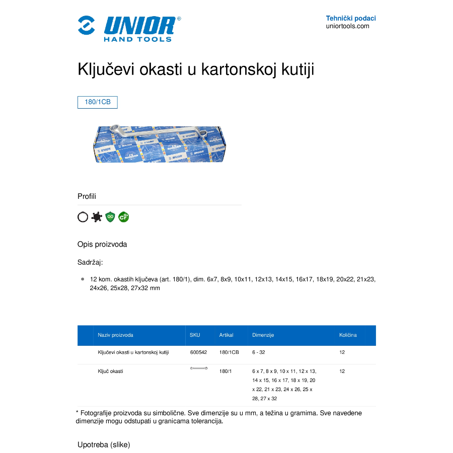 UNIOR GARNITURA OKASTIH KLJUČEVA 6-32/12CB U180/1 Ecomex