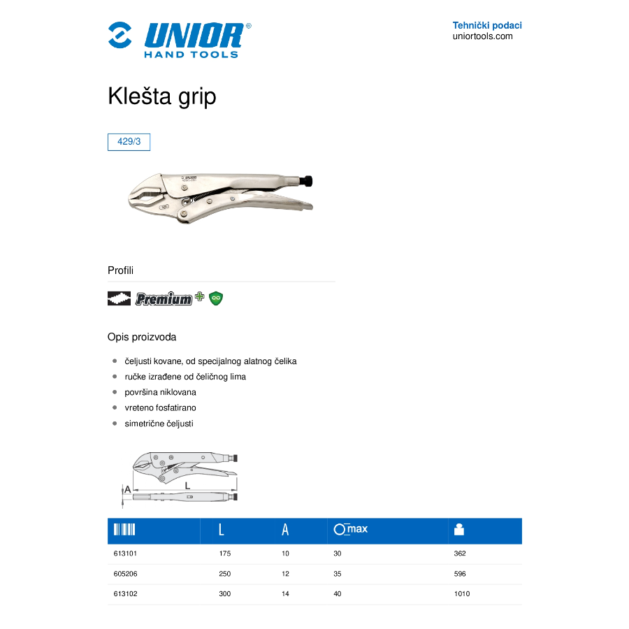 UNIOR KLEŠTA GRIP 175 U429/3 Ecomex