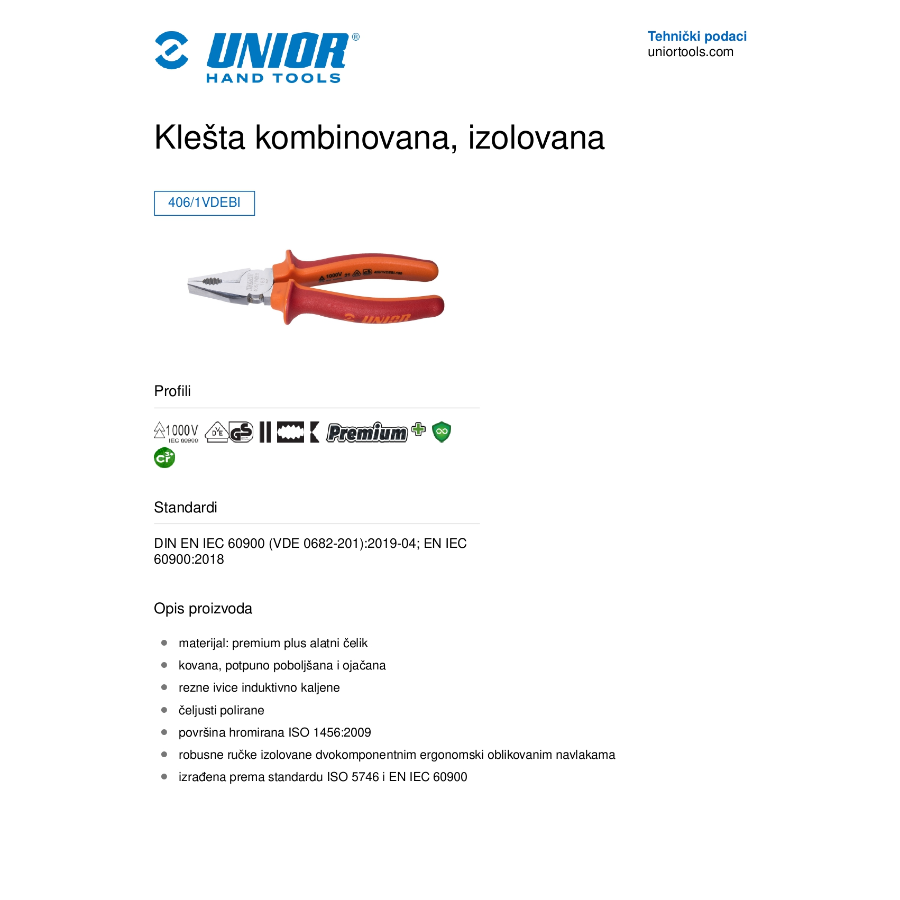 UNIOR KLEŠTA KOMBINOVANA 220 U406/1VDE BI Ecomex