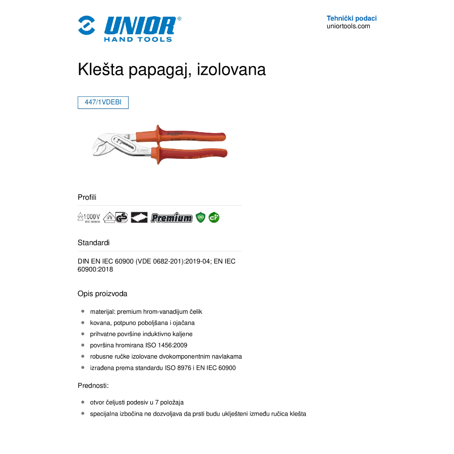 UNIOR KLEŠTA PAPAGAJ 240 U447/1VDEBI Ecomex