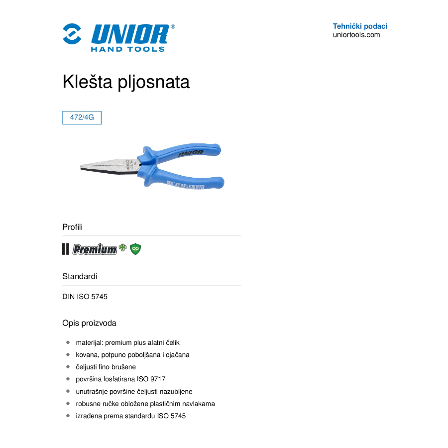 UNIOR KLEŠTA RAVNA 140 U472/4G Ecomex