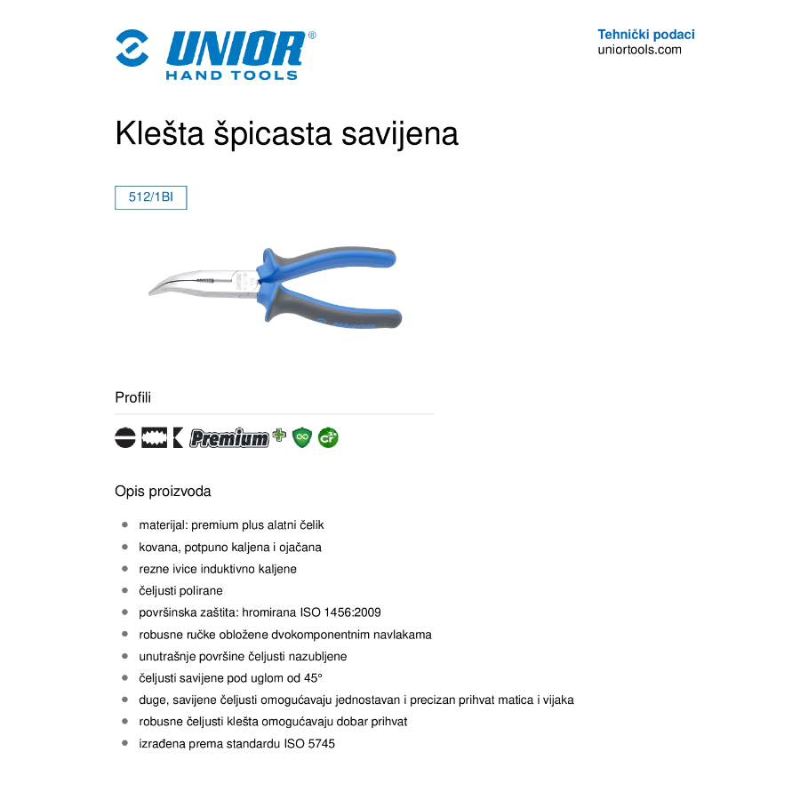 UNIOR KLEŠTA ŠPIC KRIVA 170 U512BI Ecomex
