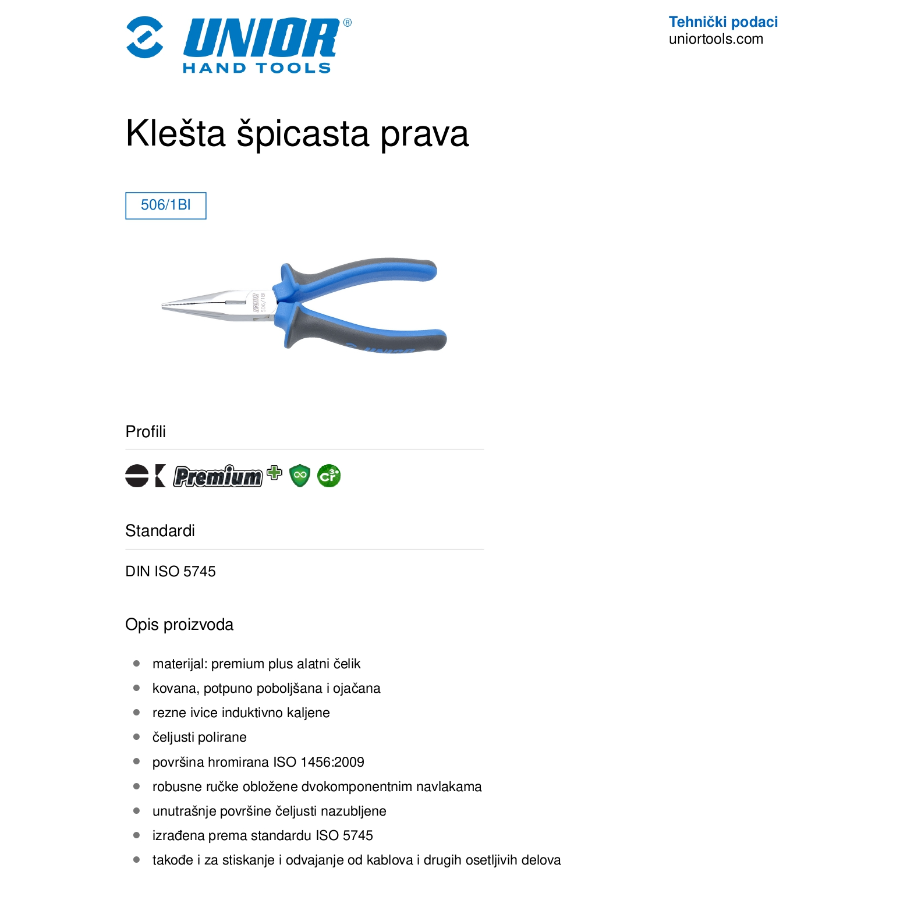 UNIOR KLEŠTA ŠPIC PRAVA 140 U506/1BI Ecomex