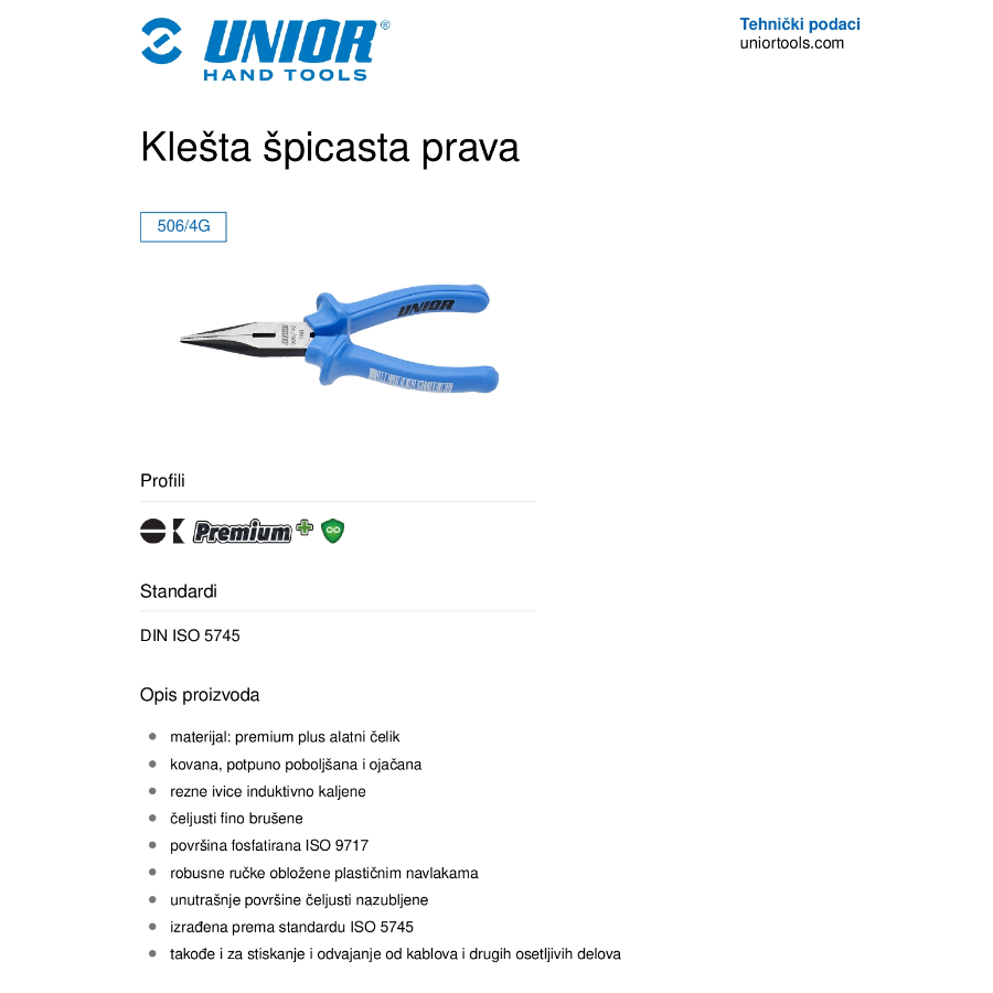 UNIOR KLEŠTA ŠPIC PRAVA 160 U506/4G Ecomex