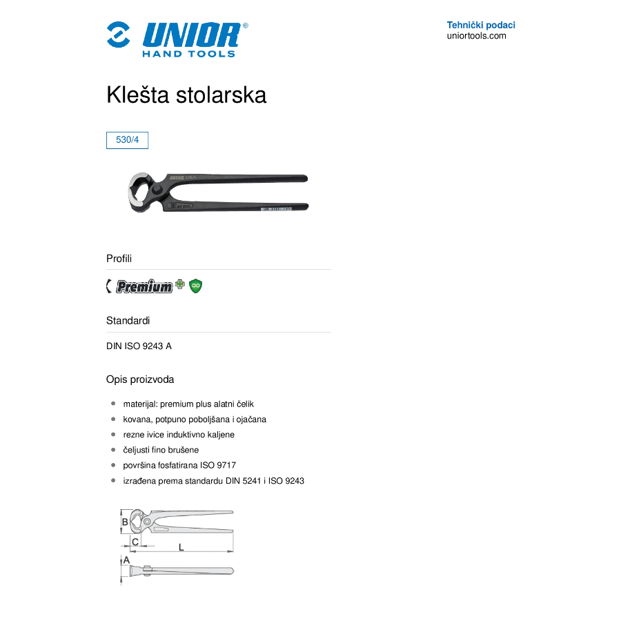 UNIOR KLEŠTA STOLARSKA 225 U530/4 Ecomex