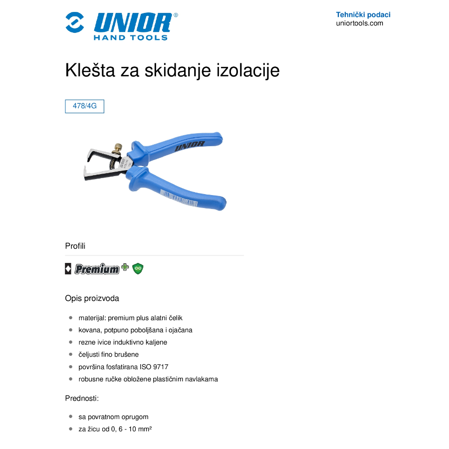 UNIOR KLEŠTA ZA SKIDANJE IZOACIJE U478/4G 160 Ecomex