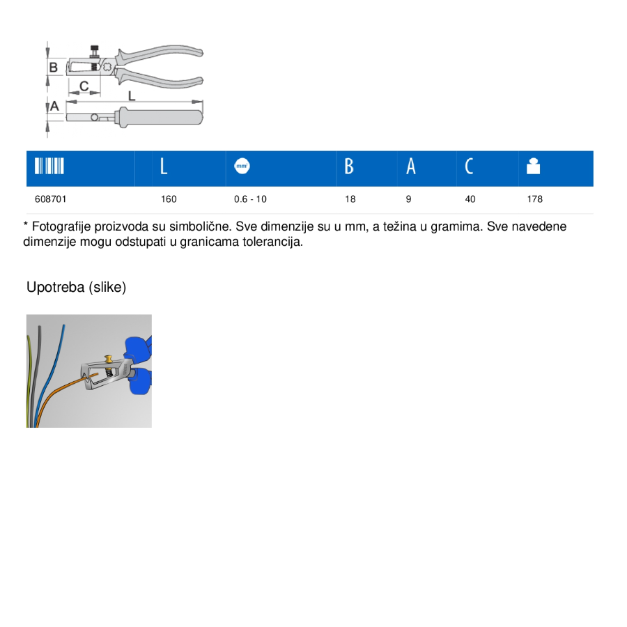 UNIOR KLEŠTA ZA SKIDANJE IZOACIJE U478/4G 160 Ecomex
