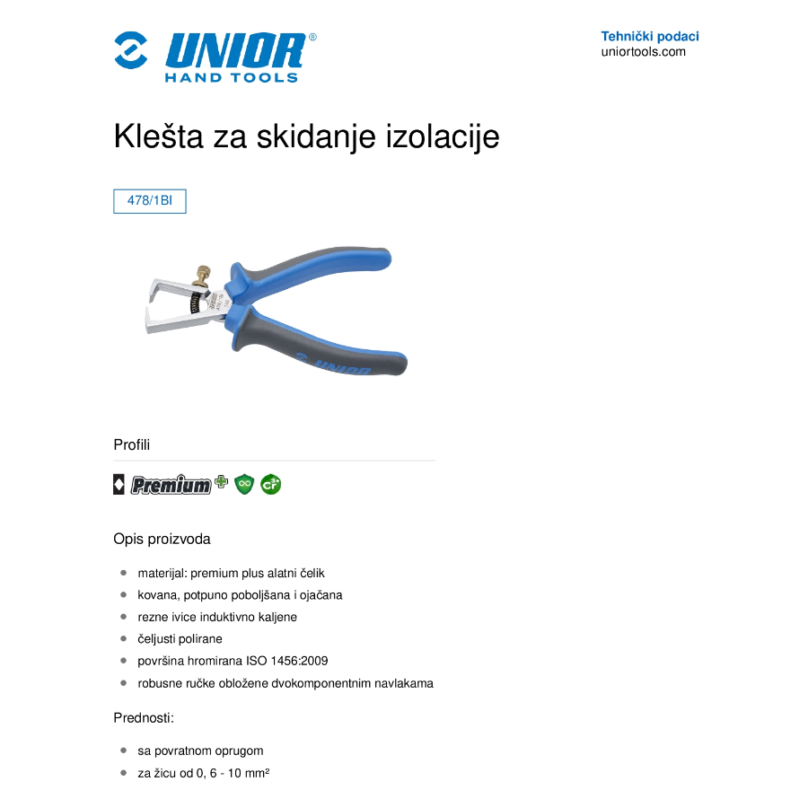 UNIOR KLEŠTA ZA SKIDANJE IZOLACIJE 160U478/1BI Ecomex