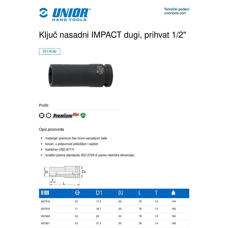 UNIOR KLJUČ NASADNI IMPACT DUGI 21 1/2