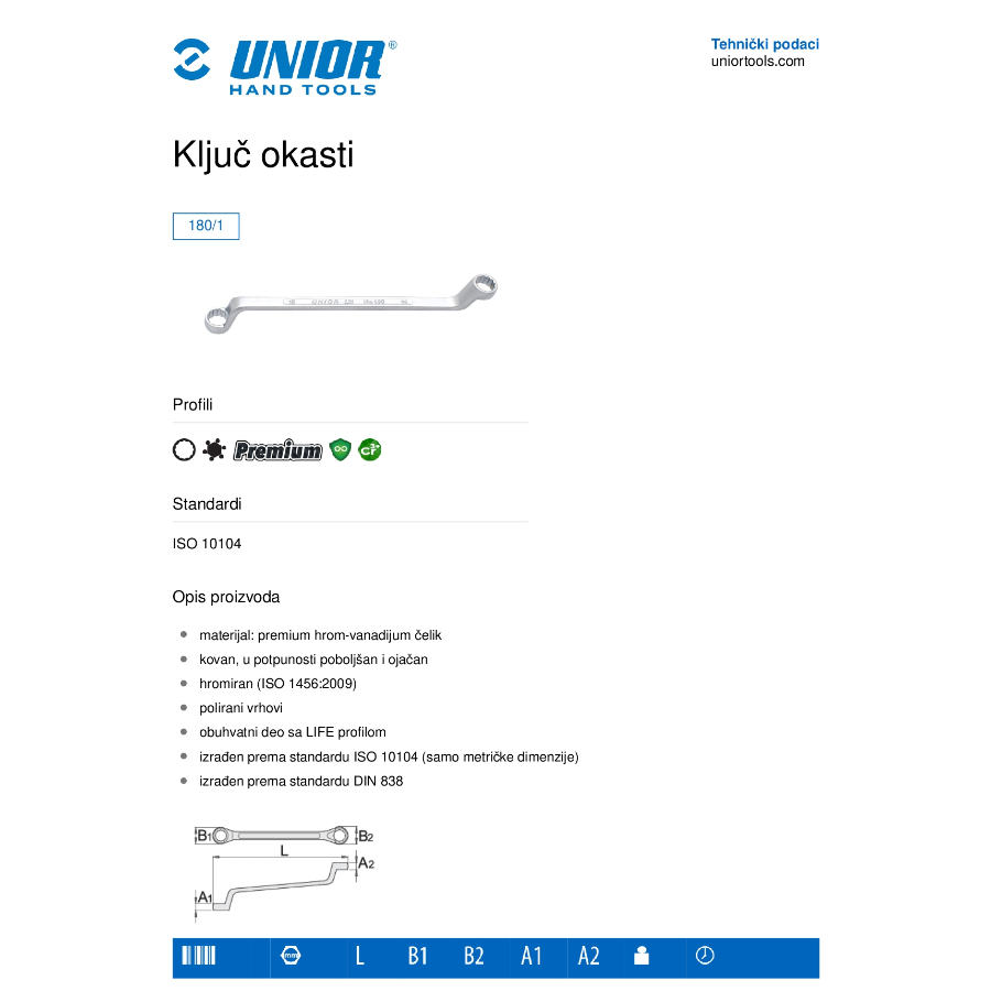 UNIOR KLJUČ OKASTI 8X9 U180/1 Ecomex