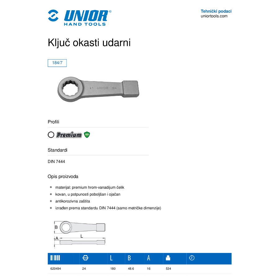 UNIOR KLJUČ OKASTI UDARNI 46 U184/7 Ecomex