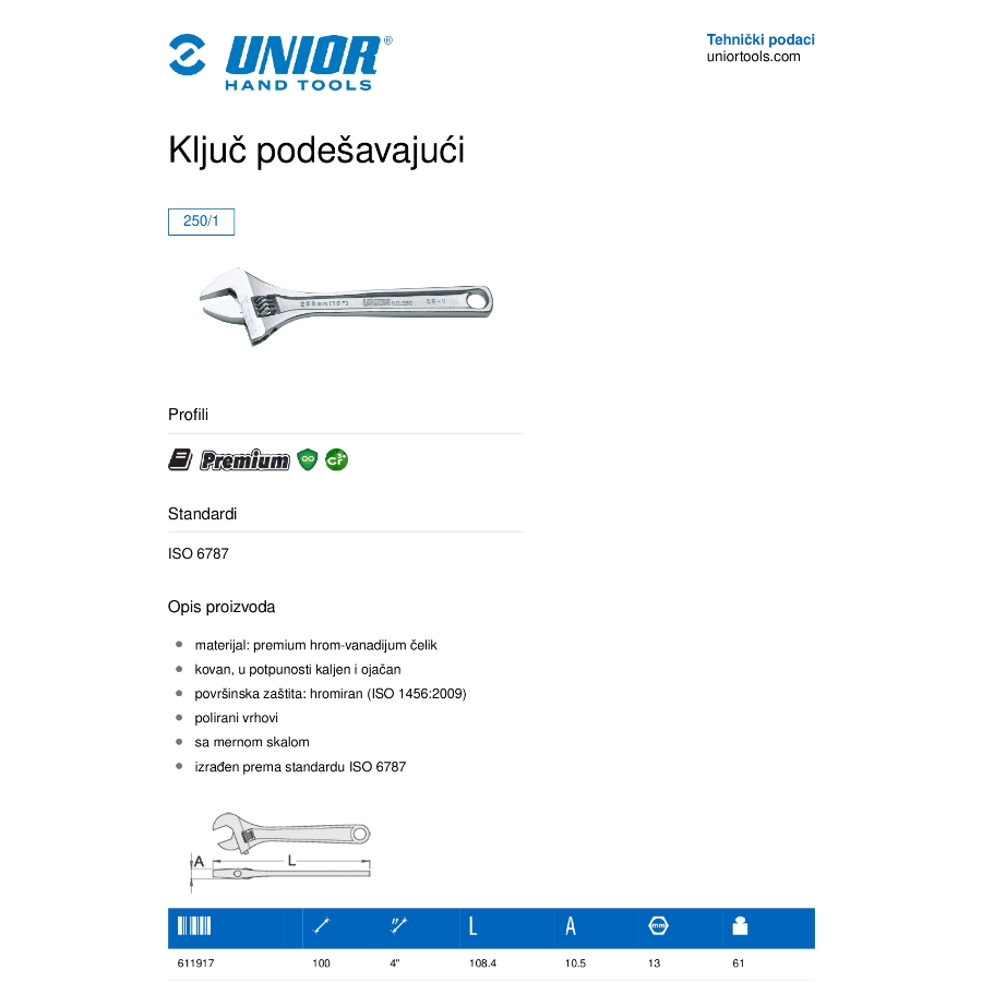 UNIOR KLJUČ PODEŠAVAJUĆI 300 U250/1 Ecomex