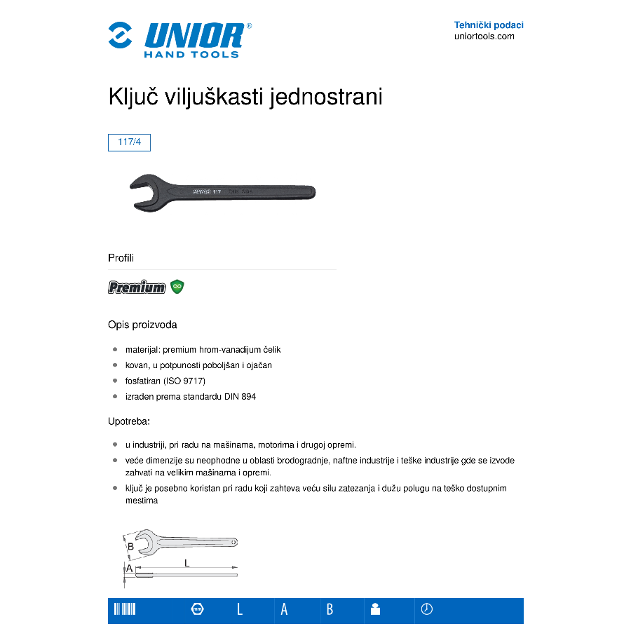 UNIOR KLJUČ VILJUŠKASTI JEDNOSTRANI 24 U117/4 Ecomex