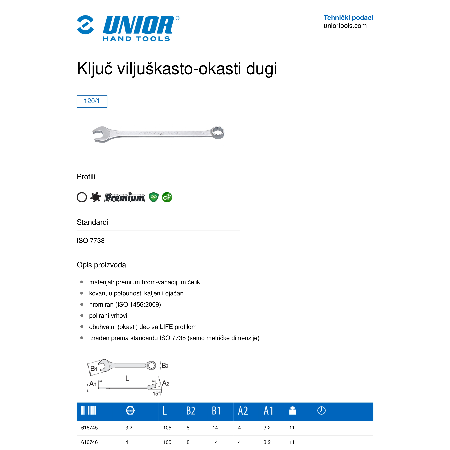 UNIOR KLJUČ VILJUŠKASTO OKASTI 20 U120/1 Ecomex