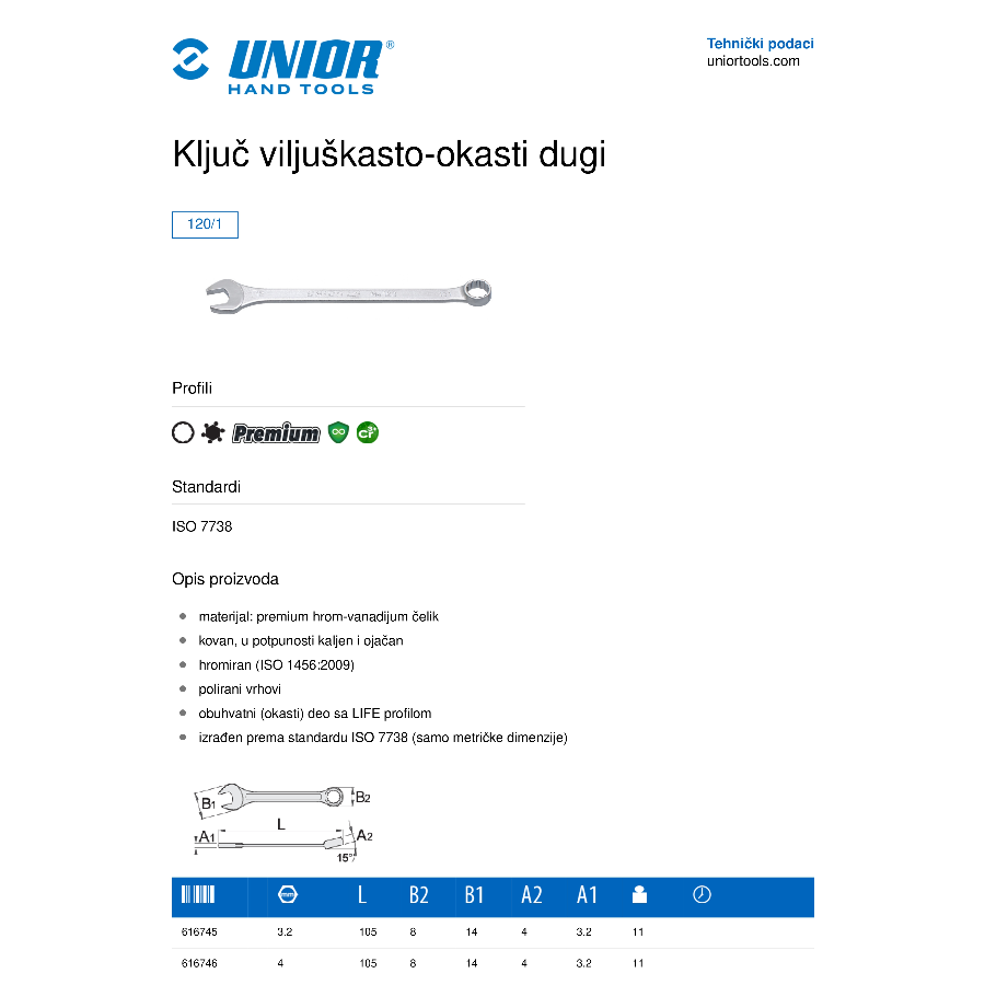 UNIOR KLJUČ VILJUŠKASTO OKASTI 8 U120/1 Ecomex