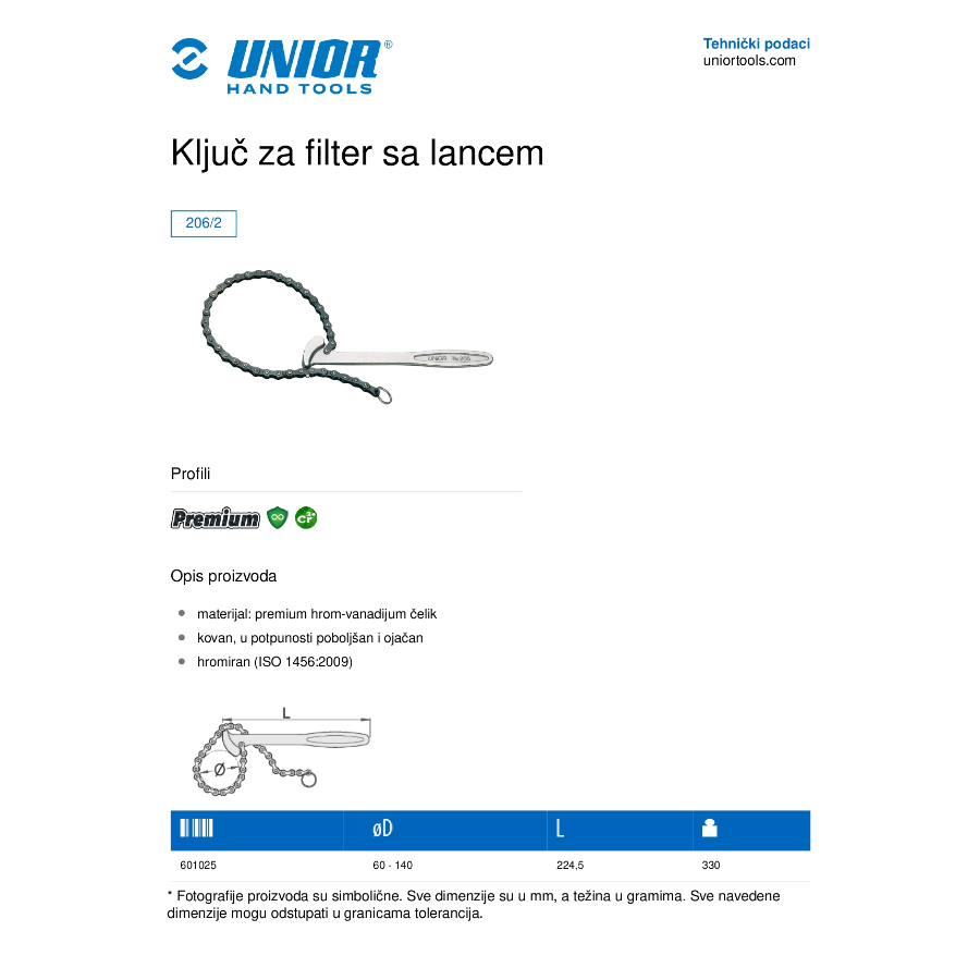 UNIOR KLJUČ ZA FILTER SA LANCEM U206/2 Ecomex