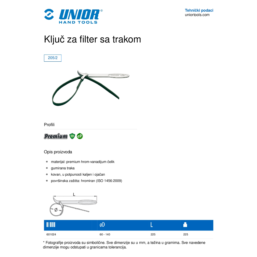 UNIOR KLJUČ ZA FILTER SA TRAKOM U205/60-140 Ecomex