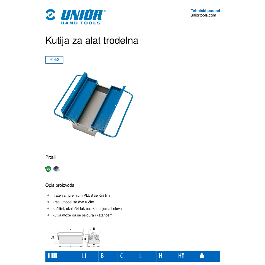 UNIOR KUTIJA ZA ALAT TRODELNA 460X210X175 U914/3 Ecomex