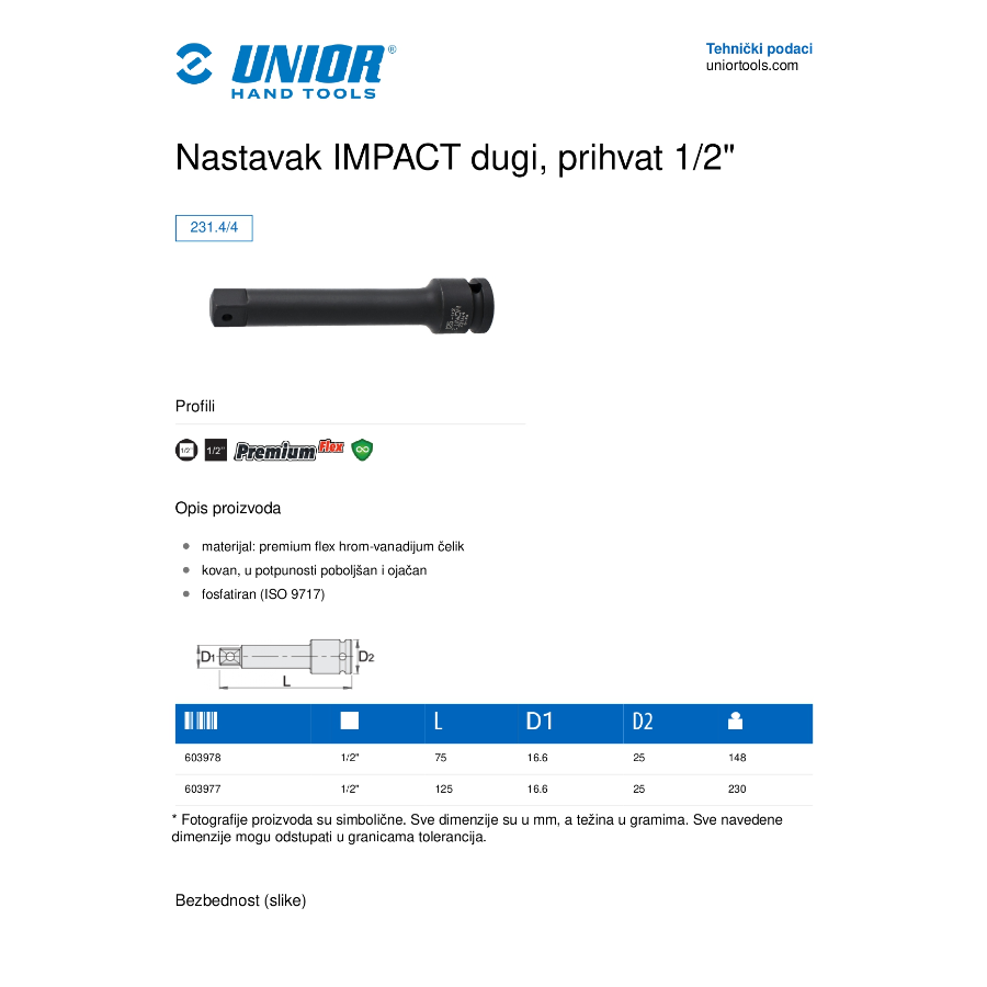 UNIOR NASTAVAK IMPACT DUGI 125 1/2