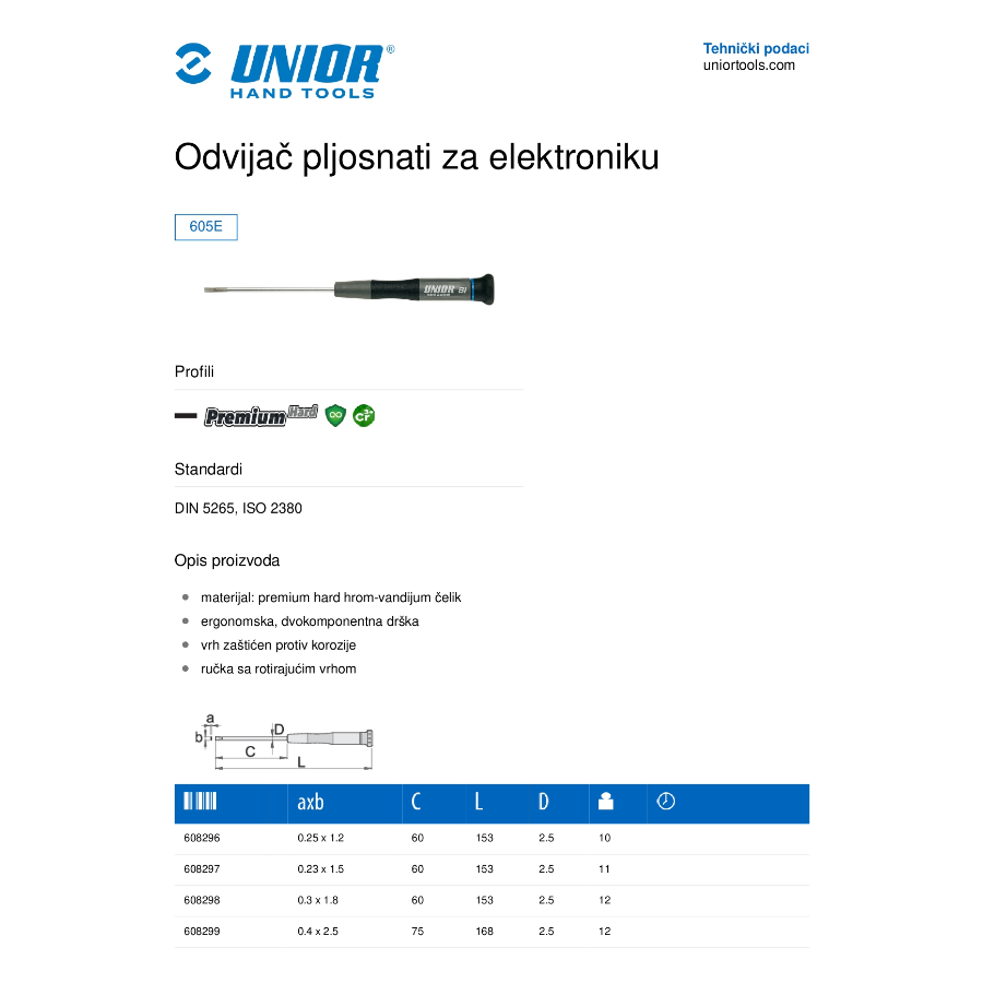 UNIOR ODVIJAČ RAVNI 0.50X3.0X150 U605 E Ecomex