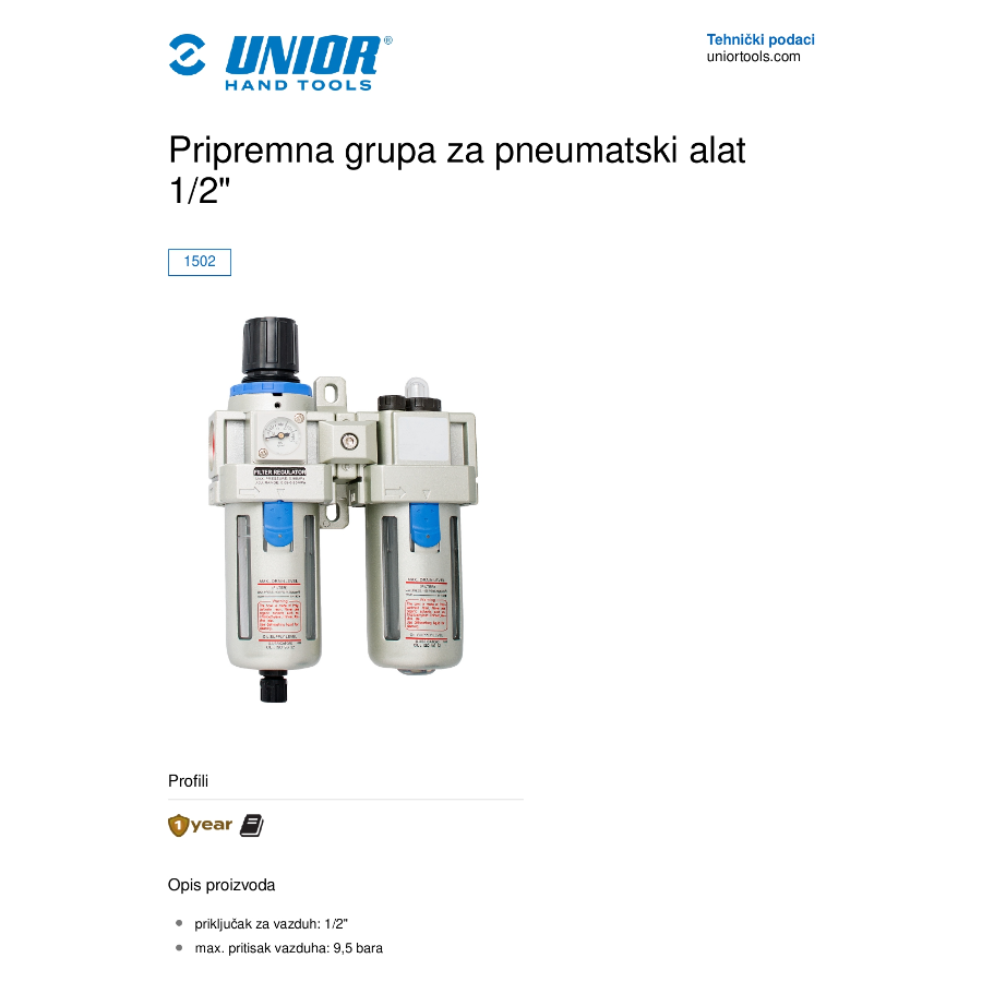 UNIOR PRIPREMNA GRUPA ZA PNEUMATSKI ALAT 1/2