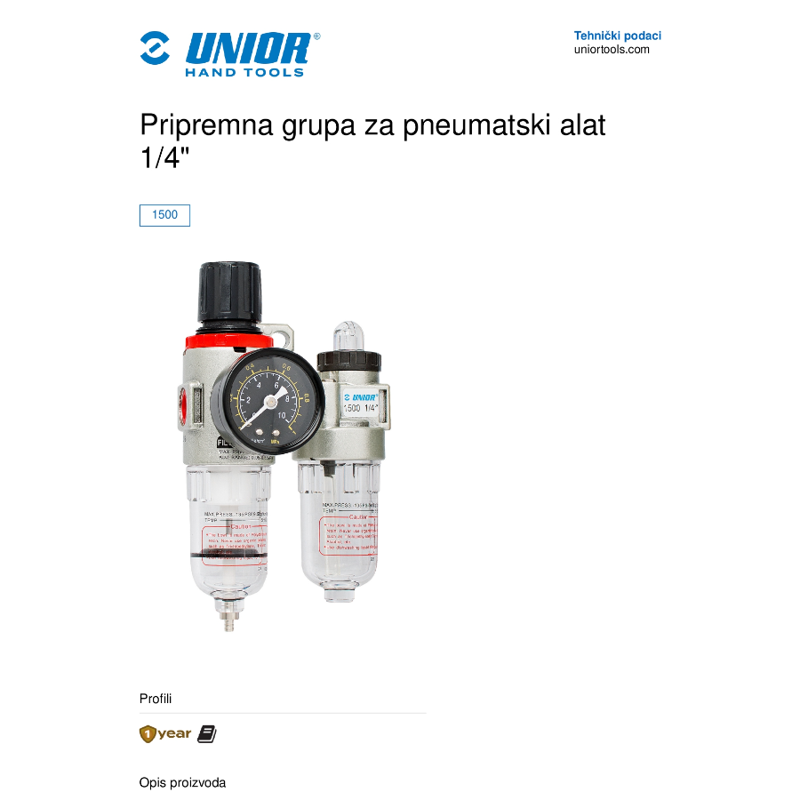 UNIOR PRIPREMNA GRUPA ZA PNEUMATSKI ALAT 1/4