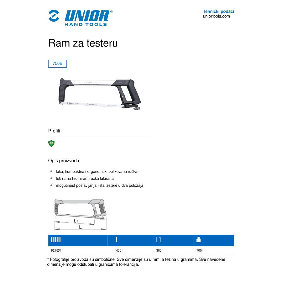 UNIOR RAM ZA TESTERU 400 U750 B Ecomex