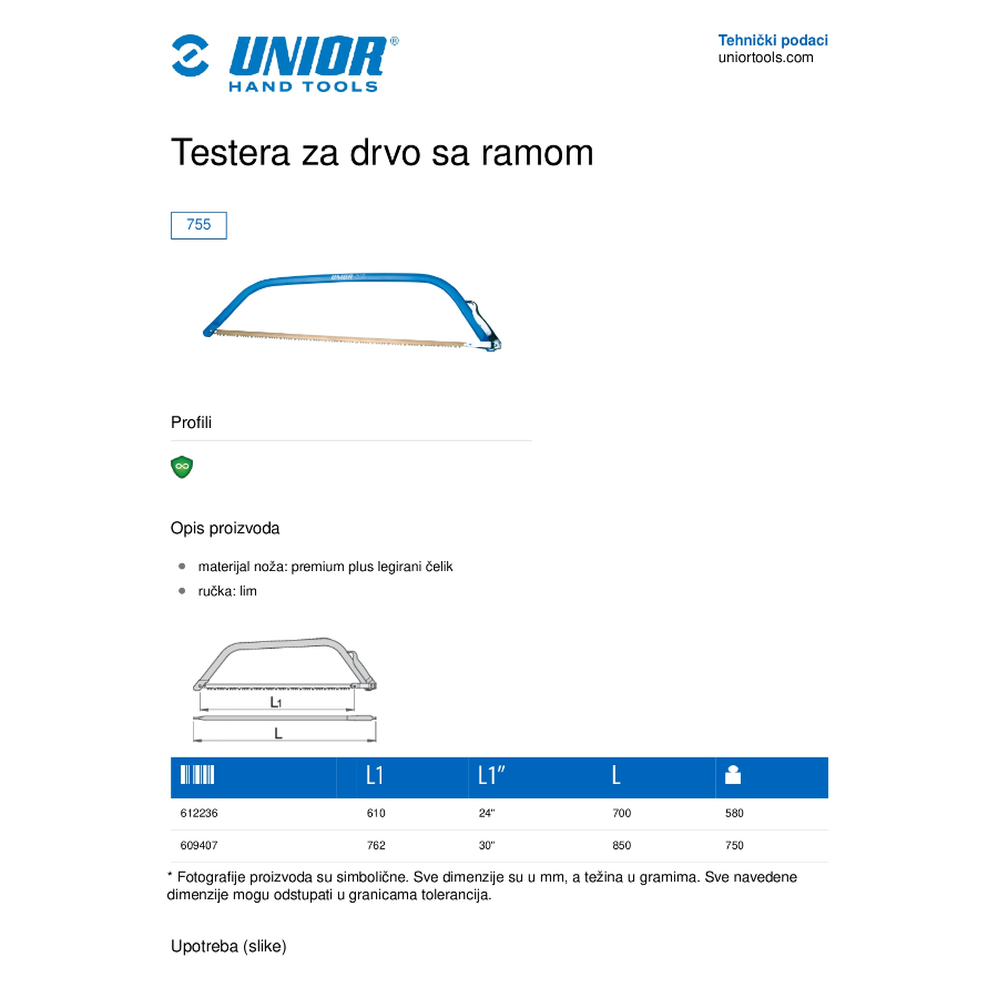 UNIOR TESTERA RAMSKA 610mm U755 Ecomex
