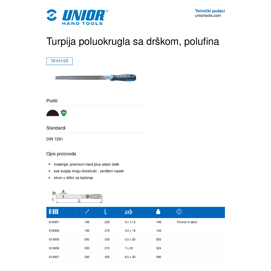 UNIOR TURPIJA POLUOKRUGLA POLUFINA 300 U761H1/2S Ecomex