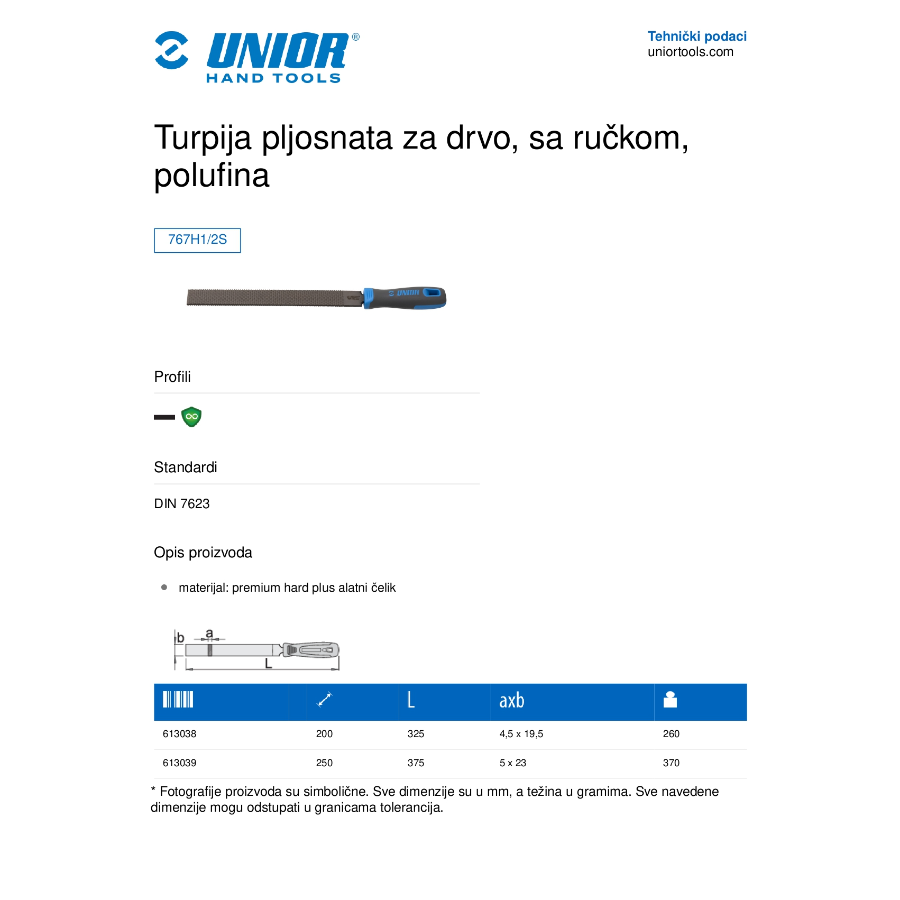 UNIOR TURPIJA RAVNA ZA DRVO POLUFINA 250U767H1/2S Ecomex